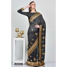 Dark Grey Luxury Embroidered Fancy Saree