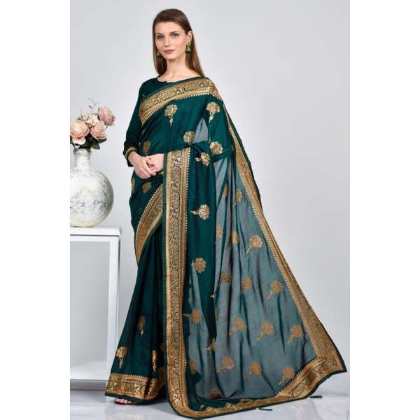 Emerald Green Fancy Embellished Saree