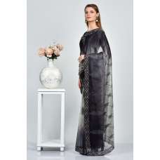 Grey Black Two Tone Ready Made Saree
