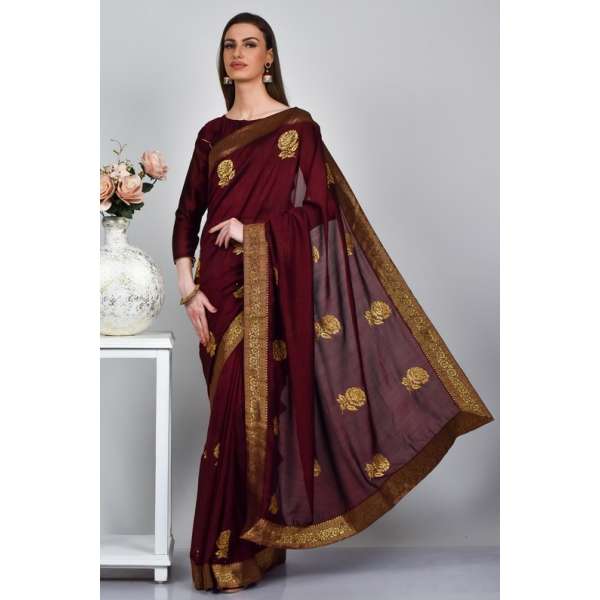 Dark Maroon Designer Wedding Party Saree