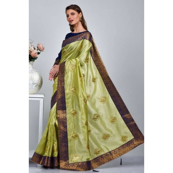Pista Navy Designer Silk Wedding Saree