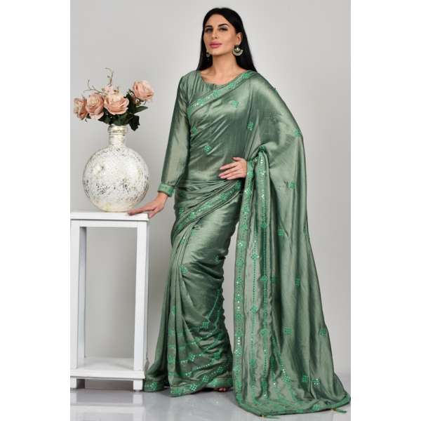 Sage Green Indian Bridal Party Wear Saree