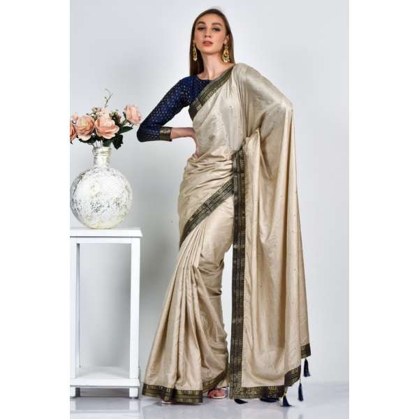 Tussar Navy Blue Indian Silk Saree