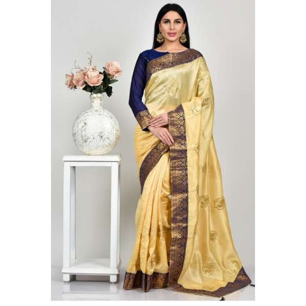 Yellow Navy Blue Indian Casual Saree