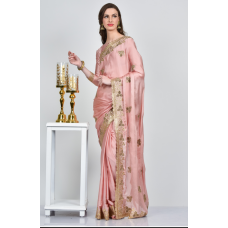 Pink Gold Satin Chiffon Party Wear Saree