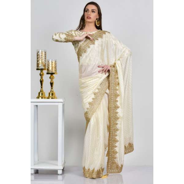Cream Traditional Indian Style Wedding Saree