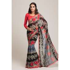 BLACK AND RED GEORGETTE PRINTED READY MADE SAREE