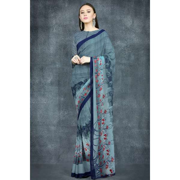 Mosaic Blue Printed Indian Formal Saree