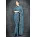 Mosaic Blue Georgette Readymade Floral Embroidered Saree