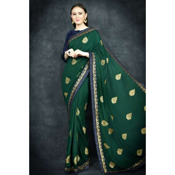 Dark Green & Navy Blue Party Wear Saree