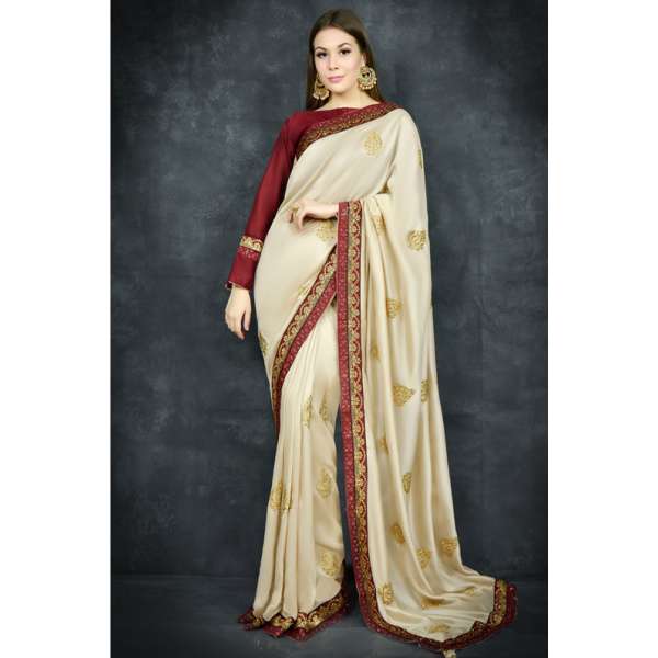Soft Sunlight & Maroon Ethnic Wedding Saree