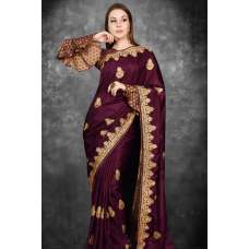 Magenta Purple Brocade Style Blouse Ethnic Saree
