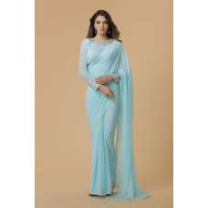 ZACS-701 SKY BLUE GEORGETTE NEW INDIAN OCCASIONAL WEAR SAREE