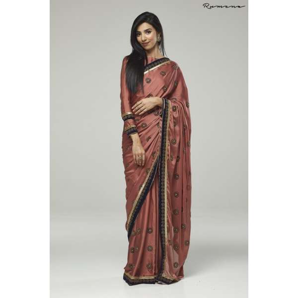 ROSE PINK HEAVY EMBELLISHED INDIAN WEDDING SAREE