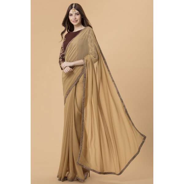 ZACS-709 BEIGE STYLISH SILK BLOUSE INDIAN EVENING WEAR SAREE