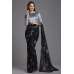 ZACS-561 BLACK AND GREY INDIAN FLORAL PRINTED EVENING WEAR SAREE