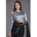 ZACS-561 BLACK AND GREY INDIAN FLORAL PRINTED EVENING WEAR SAREE