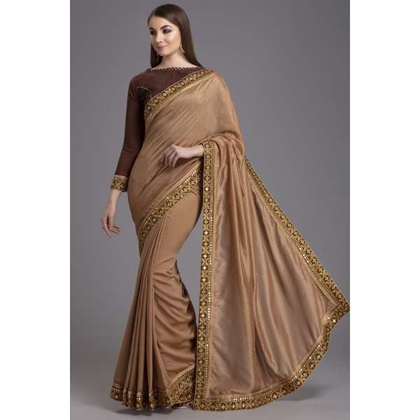 ZACS-772 BROWN GEORGETTE PARTY WEAR INDIAN READYMADE SAREE
