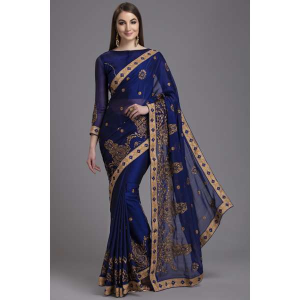 ZACS-872 LUXURY ROYAL BLUE INDIAN PAKISTANI WEDDING SAREE