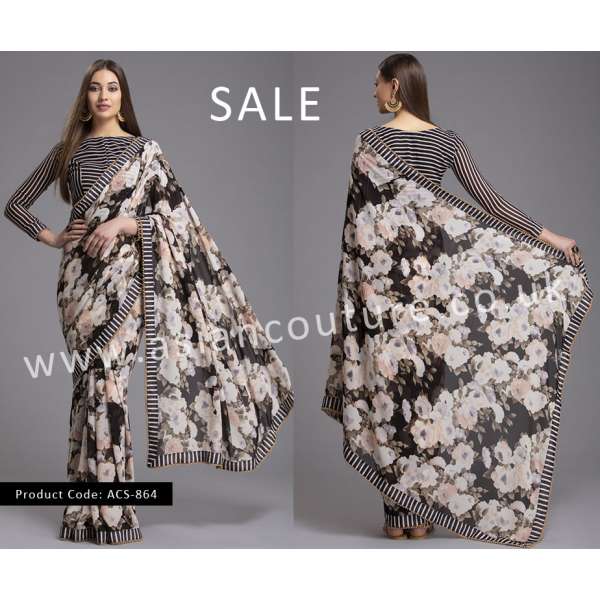 LUXURY NEW FLORAL PRINTED DESIGNER SAREE