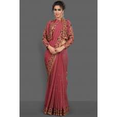 ROSE PINK JACKET STYLE DESIGNER WEDDING SAREE