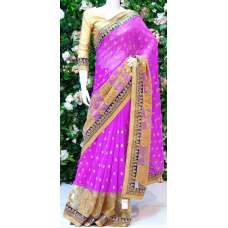 MAGENTA AND GOLD EMBROIDERED WEDDING SAREE