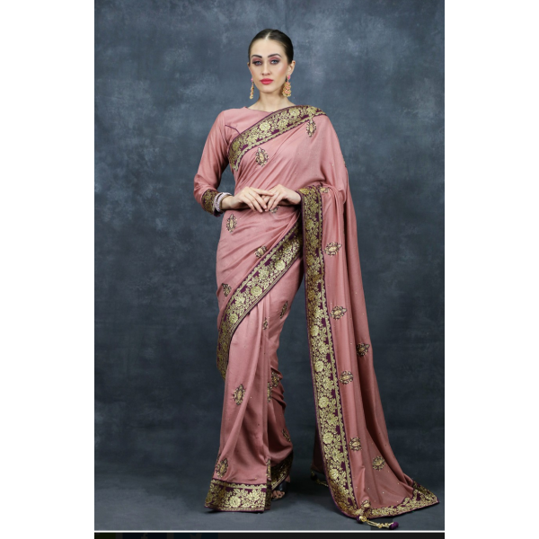 Rose Pink Saree Blouse Designer Sari