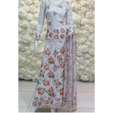 White Floral Printed Lehenga Style Saree