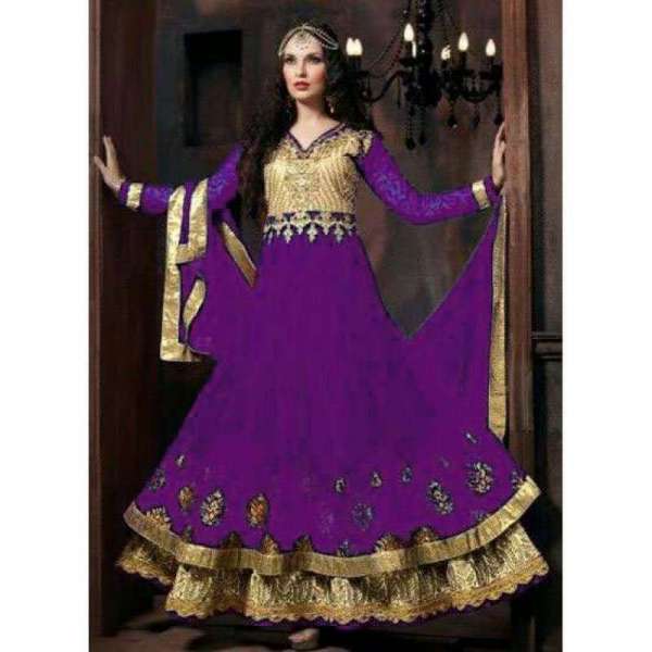 PURPLE HEAVY EMBROIDERED FLOOR LENGTH ANARKALI DRESS
