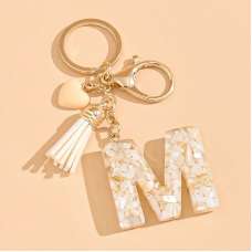 Beige  "M" Alphabet Letter Key Chain Resin Pendant Key Ring