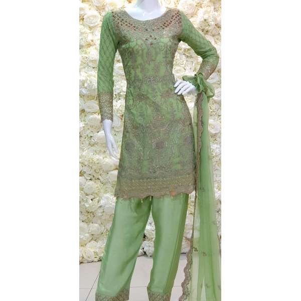 REET PISTACHIO GREEN CHIFFON SUIT