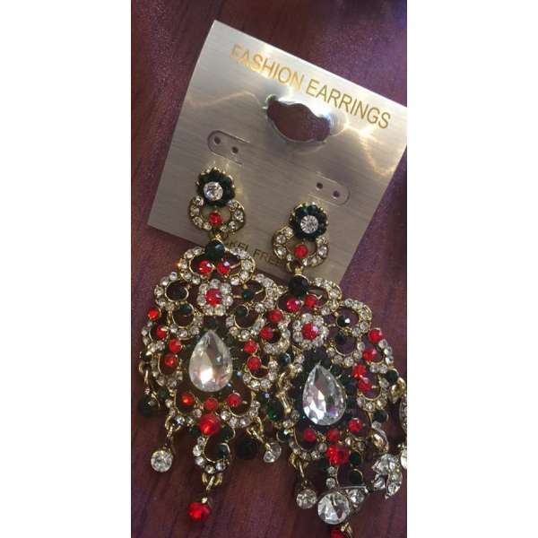 STUNNING INDIAN RED AND GREEN WEDDING EARRINGS