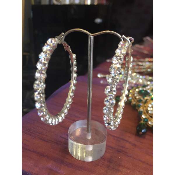 SIlver White Diamond Hoops Earrings 