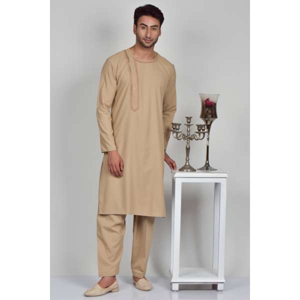Beige Mens Kurta Shalwar Suit