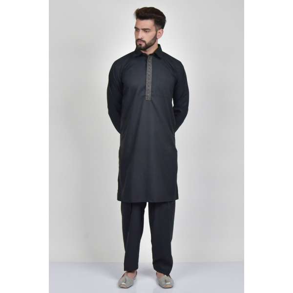 Black Vintage Style Men's Shalwar Kameez