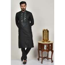 Black Ethnic Embroidered Men's Kurta Pajama
