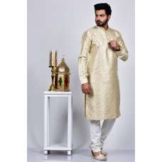 Gold Fancy Kurta Pajama Groom Wedding Attire