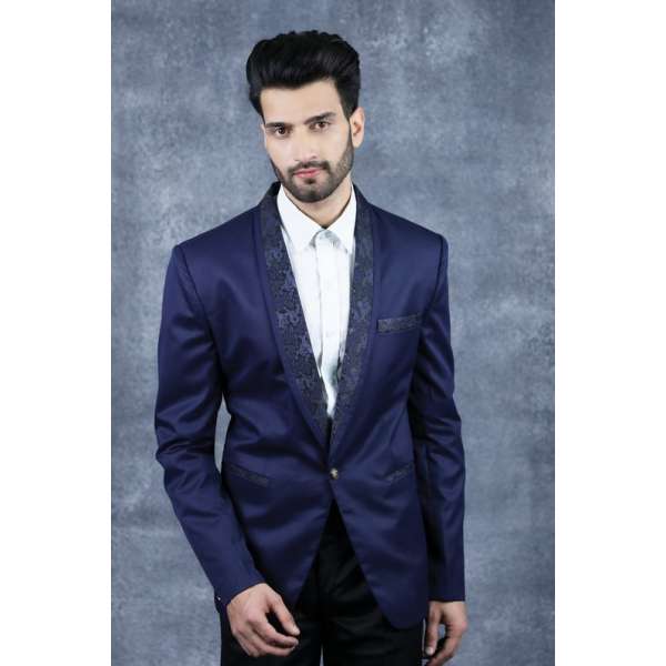 Navy Blue Men's Suit Jacket Formal Slim-fit Blazer
