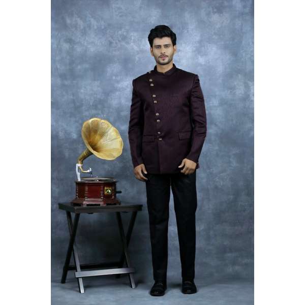 Dark Plum Nehru Jacket Men's Formal Bandgala