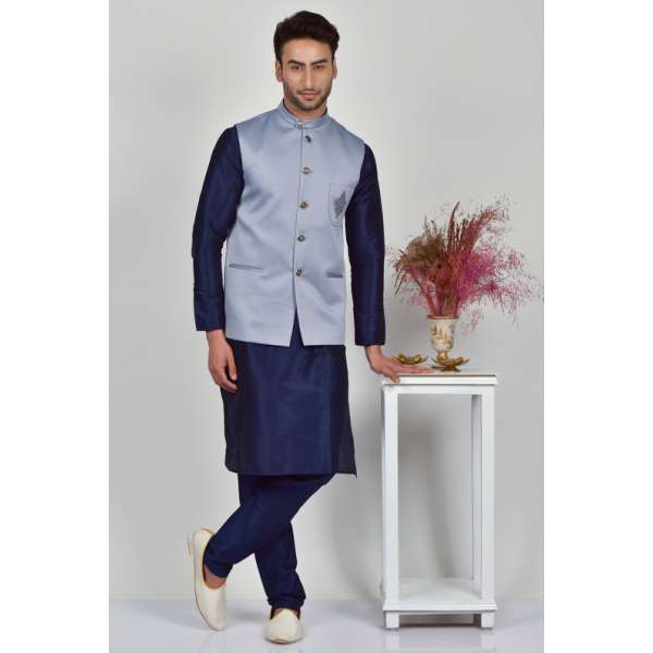 Grey Pocket Embroidered Formal Waistcoat