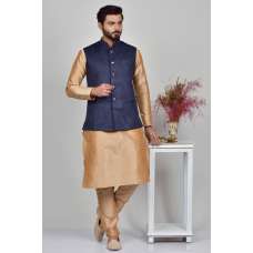 Navy Blue Plain Indian Men's Waistcoat