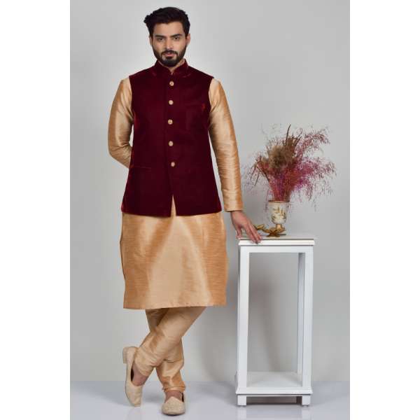 Maroon Designer Waistcoat Mens Vintage Nehru Jacket