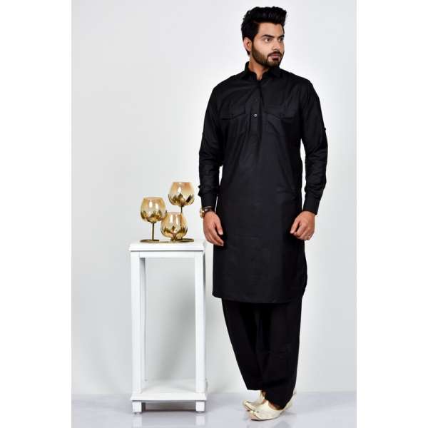 Black Indian Mens Kurta Shalwar Set