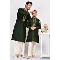 Dark Green Embroidered Pakistani Mens Kurta Pajama