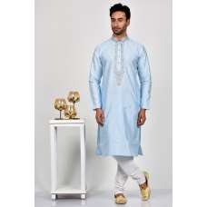 Sky Blue Designer Embroidered Mens Kurta Pajama