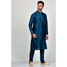 Teal Blue Silk Indian Designer Mens Kurta Pajama