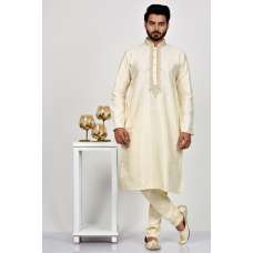 Cream Embroidered Kurta Pajama Indian Mens Wedding Wear