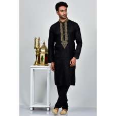 Jet Black Stitch Men's Kurta Pajama Set