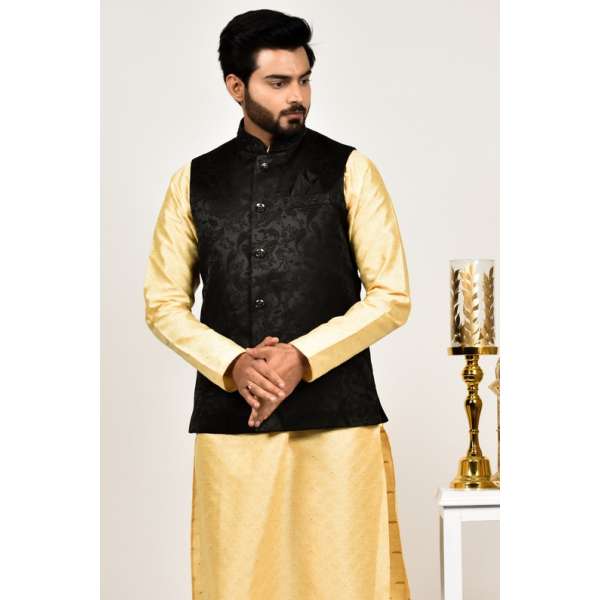 Black Brocade Premium Quality Mens Waistcoat