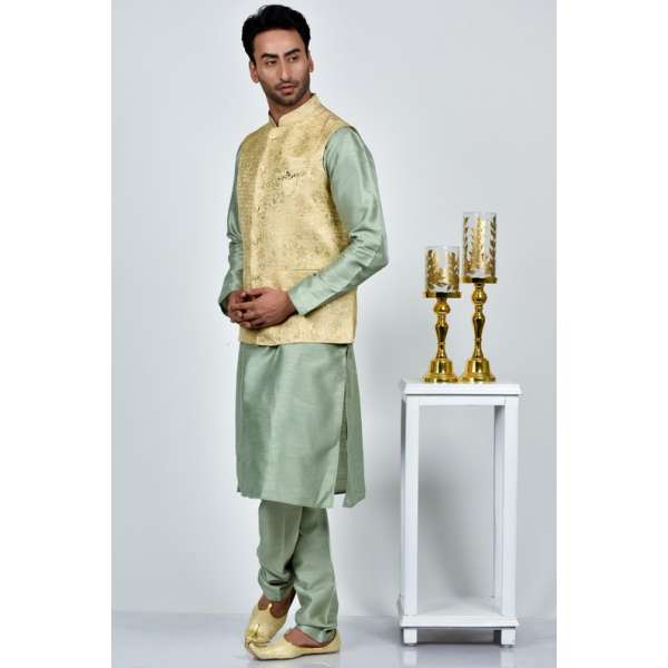 Gold Indian Ethnic Menswear Jamawar Waistcoat